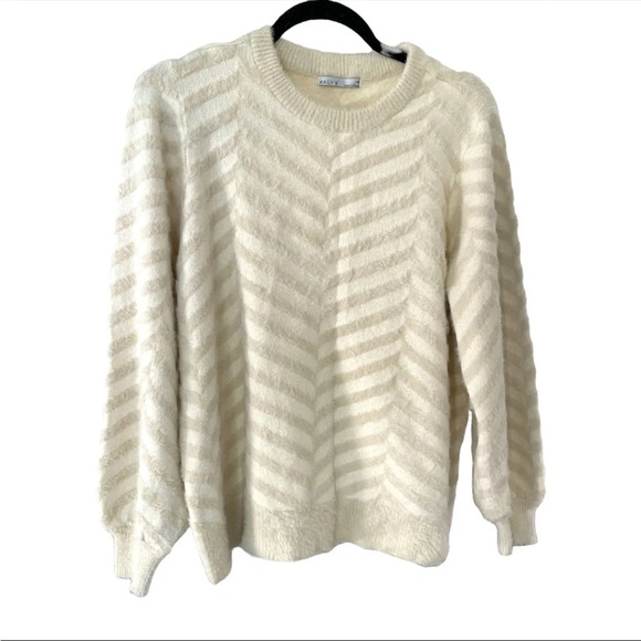 Kaily K chevron crew neck luxe soft long sleeve fuzzy sweater 1X - Picture 1 of 6